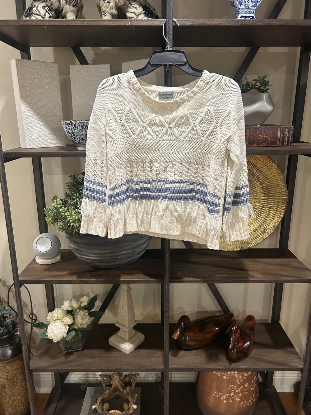 Jodeph A ps Cream Cable-Knit Sweater with Blue Stripe